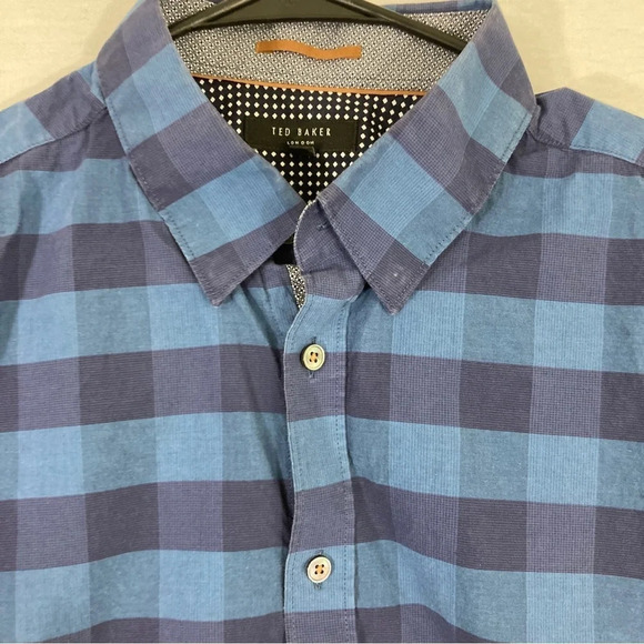 Ted Baker Blue Plaid Long Sleeve Button Down size Large - Picture 2 of 10